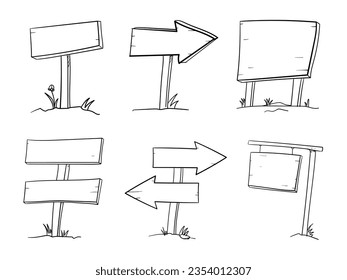 Handdrawn empty direction board route road sign icon vector set