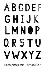 Hand-drawn English alphabet. Uppercase black letters. Vector illustration