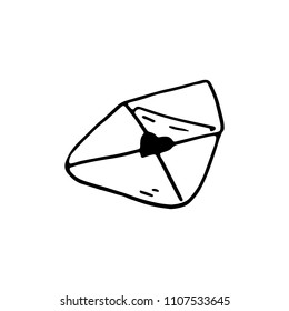 Handdrawn envelope doodle icon. Hand drawn black sketch. Sign symbol. Decoration element. White background. Isolated. Flat design. Vector illustration.