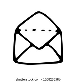 Handdrawn envelope doodle icon. Hand drawn black sketch. Sign symbol. Decoration element. White background. Isolated. Flat design. Vector illustration.