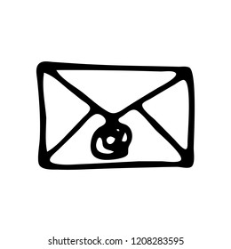 Handdrawn envelope doodle icon. Hand drawn black sketch. Sign symbol. Decoration element. White background. Isolated. Flat design. Vector illustration.
