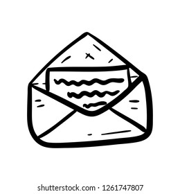 Handdrawn envelope doodle icon. Hand drawn black sketch. Sign symbol. Decoration element. White background. Isolated. Flat design. Vector illustration.