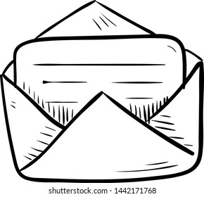 Handdrawn envelope doodle icon. Hand drawn black sketch. Sign cartoon symbol. Decoration element. White background. Isolated. Flat design. Vector illustration.