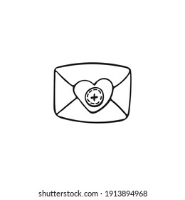 Hand-drawn envelope with a heart. Envelope isolated on white background.
Template for sticker, label, banner, invitation, postcard, packaging. Valentine's Day symbol. Vector illustration.