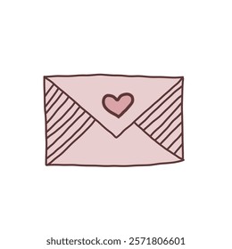 Hand-drawn envelope with a heart seal, perfect for Valentine's Day cards, love letters, and decor