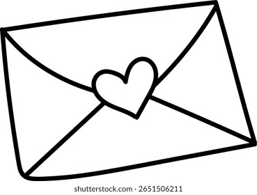 Hand-drawn envelope with a heart symbol in the center, representing love, romance, or a heartfelt message.