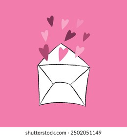 Hand-drawn envelope with hearts emerging, suggesting love or affectionate correspondence.