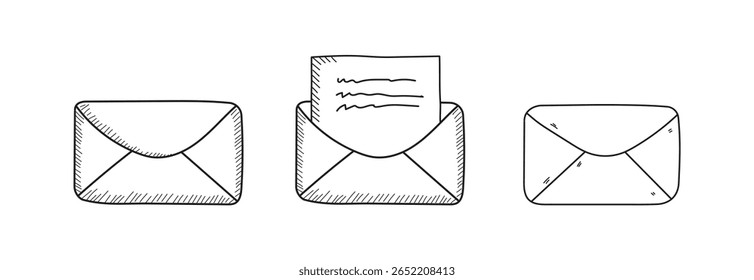 Hand-drawn envelope and mail icon set illustration.
