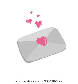 Hand-drawn  envelope with pink heart in doodle style. Valentine's day. Template for love cards and invitations. Isolated on white background. Vector illustration.