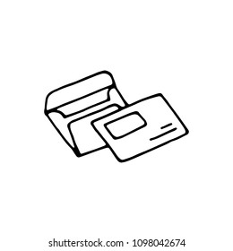 Handdrawn envelopes doodle icon. Hand drawn black sketch. Sign symbol. Decoration element. White background. Isolated. Flat design. Vector illustration.
