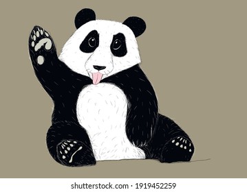 Hand-drawn EPS 8 Vector illustration of Panda with tongue out.