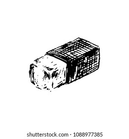 Handdrawn eraser doodle icon. Hand drawn black sketch. Sign symbol. Decoration element. White background. Isolated. Flat design. Vector illustration.