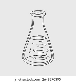 Handdrawn Erlenmeyer Flask with Liquid and Bubbles
