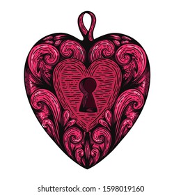 Handdrawn Etching Tatoo Vintage Heart. Great Vector For Fabric And Print