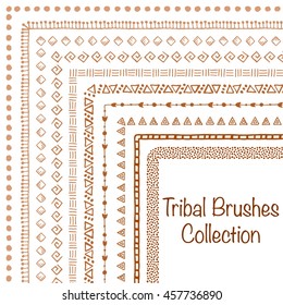 Hand-drawn ethnic brushes. Artistic vector collection of design elements tribal geometric ornament. Pattern brushes are included in EPS file