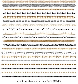 Conjunto de pincéis étnicos desenhados à mão. Coleção vetorial artística de elementos de design ornamento geométrico tribal. Os pincéis de padrão estão incluídos no arquivo EPS