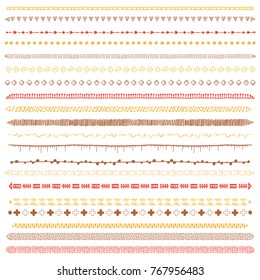 Hand-drawn ethnic brushes set. Artistic vector collection of design elements tribal geometric ornament. Pattern brushes with conors and tails are included in EPS file
