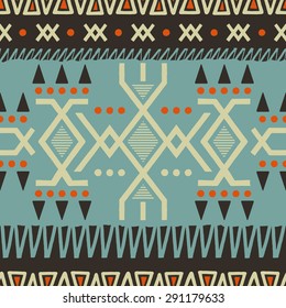 Hand-drawn ethnic seamless background. Traditional tribal pattern. Use for fabric, pattern fills, web page background. Zigzag and stripe line