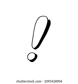 Handdrawn Exclamation point doodle icon. Hand drawn black sketch. Sign symbol. Decoration element. White background. Isolated. Flat design. Vector illustration.