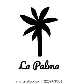 Hand-drawn exotic palm silhouette in trendy minimalistic style. Cute hand-drawn palm tree icon, label, sticker design. Vector isolated illustration.