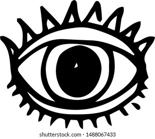 Handdrawn eye doodle icon. Hand drawn black sketch. Sign symbol. Decoration element. White background. Isolated. Flat design. Vector illustration.