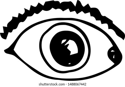 Handdrawn eye doodle icon. Hand drawn black sketch. Sign symbol. Decoration element. White background. Isolated. Flat design. Vector illustration.