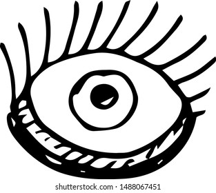 Handdrawn eye doodle icon. Hand drawn black sketch. Sign symbol. Decoration element. White background. Isolated. Flat design. Vector illustration.