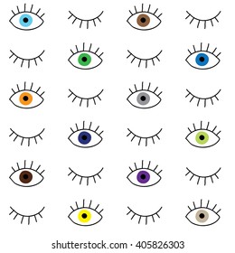 hand-drawn eye doodles seamless pattern