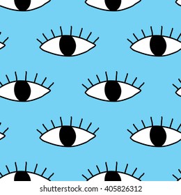 hand-drawn eye doodles seamless pattern