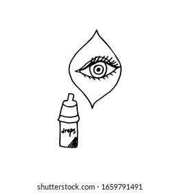 hand-drawn eye, drop and bubble of drops from eye disease doodle concept isolated on white background vector illustration