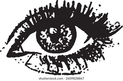 Hand-Drawn Eye Illustration (Bold Eyelashes), a hand-drawn illustration of a single human eye, rendered in black ink on a white background.