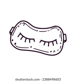 Hand-drawn eye mask for sleeping, beauty cosmetic element, self care, wellness. Doodle sketch style.