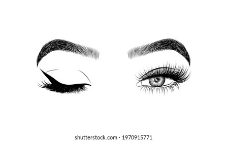 Hand-drawn eye wink in vector.detailed illustration of eye.