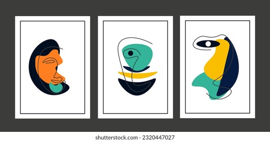 hand-drawn face abstract wall art in a minimal style