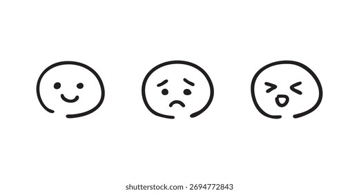 Hand-Drawn Face Emoticon Set – Cute Doodle Expressions Vector (Black and White Line Art)