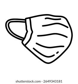 Hand-Drawn Face Mask Doodle Vector – Protective Medical Mask Sketch in Black and White