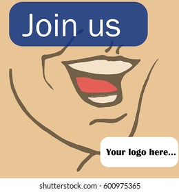Hand-drawn face of  the person with positive emotions
