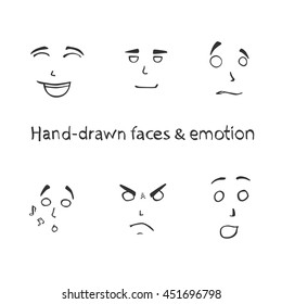 Hand-drawn faces and emotion. On a white background