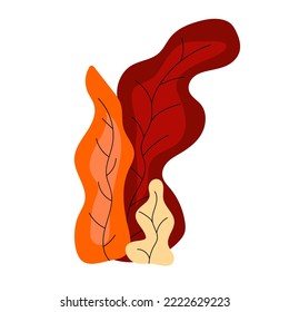 Hand-drawn fall elements of nature.Autumn colors, burgundy, orange, yellow. White isolated background. 
