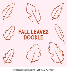 Hand-Drawn Fall Leaves Doodle Set, Autumn Leaf Sketch Collection, Botanical Line Art Illustration