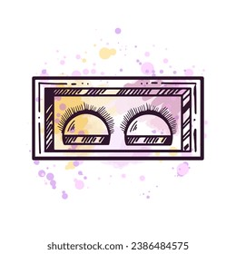 Pañuelas falsas dibujadas a mano en un paquete, elemento cosmético de belleza, autocuidado. Ilustración en un fondo pastel de color agua con salpicaduras. Útil para el salón de belleza, la tienda de cosméticos. Esbozo de Doodle.