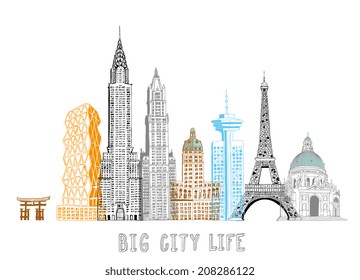 hand-drawn famous buildings collection 2