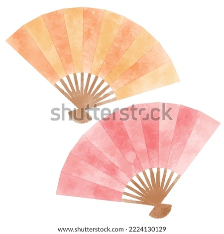 Hand-drawn fan, Japanese style, New Year's card material.