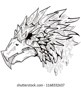 Hand-drawn fantasy bird with a powerful beak in b / w. Fantasy eagle.Outlines draw
