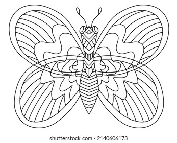 Hand-drawn fantasy butterfly coloring page for adults vector illustration