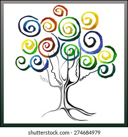 Hand-drawn fantasy watercolor tree. 