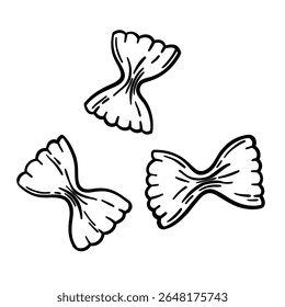  Massa Farfalle desenhada à mão em estilo de gravação. Vintage esboço vetor inspirado pelas tradições culinárias italianas. Perfeito para menu, embalagem ou design culinário. Isolado no branco.
