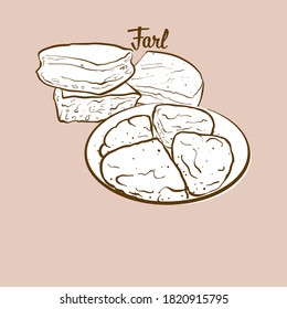 Hand-drawn Farl bread illustration. Flatbread, usually known in United Kingdom. Vector drawing series.