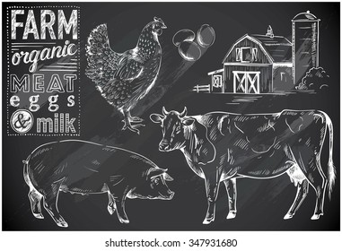 hand-drawn farm animals on chalkboard