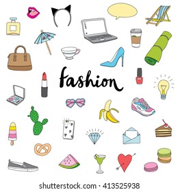 hand-drawn fashion doodles set